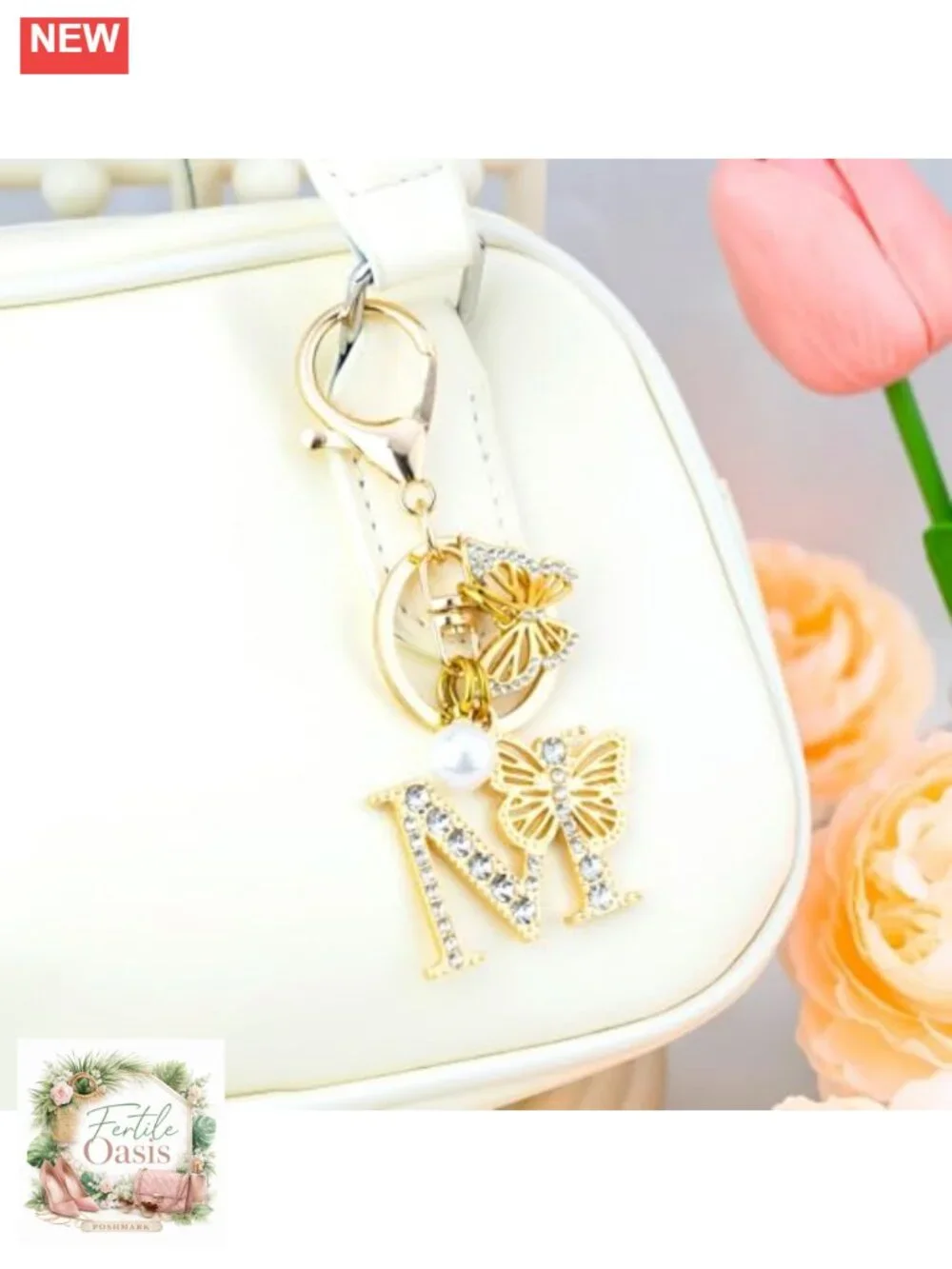 Initial Keychain Bag Charm Butterfly Pendant Purse Charm Women